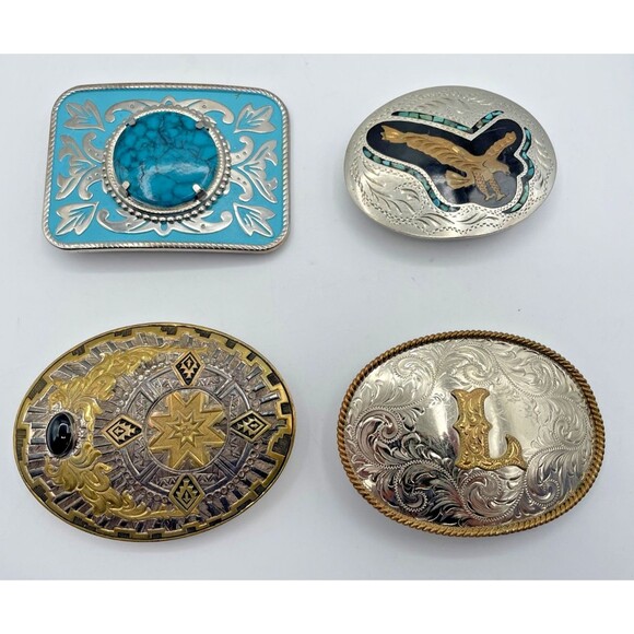 Trinity Buckle Co Soaring Eagle Western Belt Buckle Turquoise Inlay Silver Plate - Picture 8 of 9